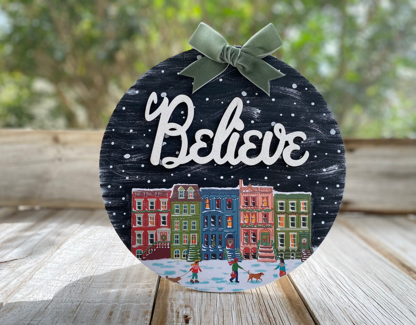 BELIEVE Snowy City Scape Sign-FREE SHIPPING